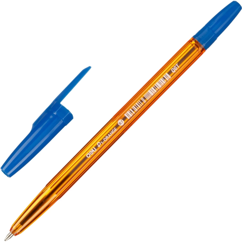 Ручка шариковая неавтомат. Deli P1-Orange EQ6T, пулев.нак,0.7мм,син.черн