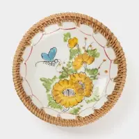 Тарелка керамическая с ротангом, 18&times;18&times;3.7 см, МИКС