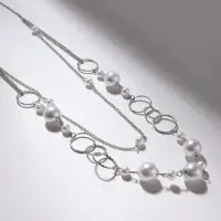 Бусы &laquo;Жемчужный мир&raquo;, кольца с бусинами, белые в серебре, 90 см