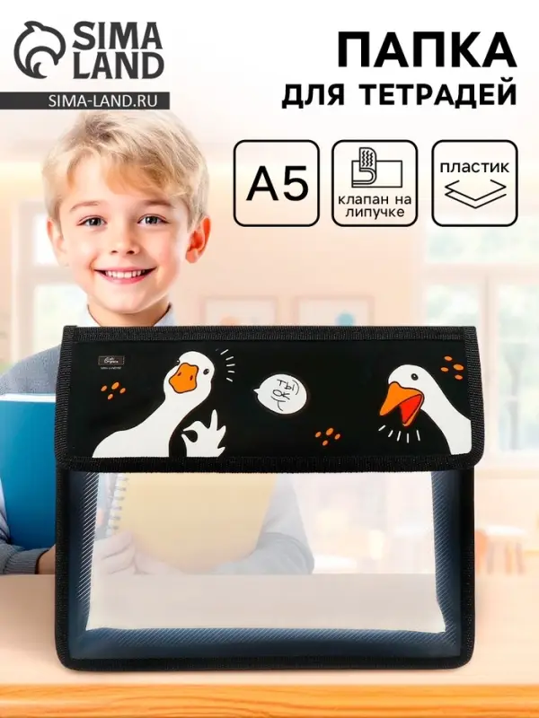 Папка для тетрадей, А5, пластиковая, 23&times;19&times;5 см &laquo;Гуси&raquo;