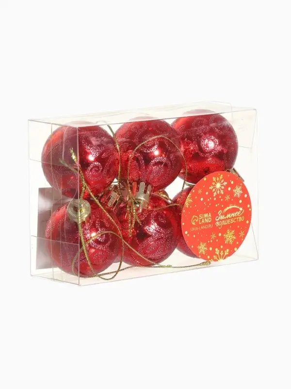 Ёлочные игрушки &laquo;Морозная зима&raquo;, шары новогодние, d=4 см, набор 6 шт., красный