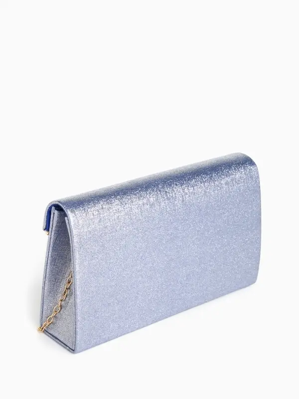 Сумка-клатч женская вечерняя на магните, на золотистой цепочке, мерцающая, светло-синяя