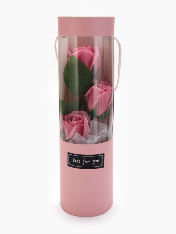 Букет из трех мыльных дымных роз в колбе.