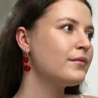 Серьги двойные &laquo;Черешня&raquo;, красные в серебре