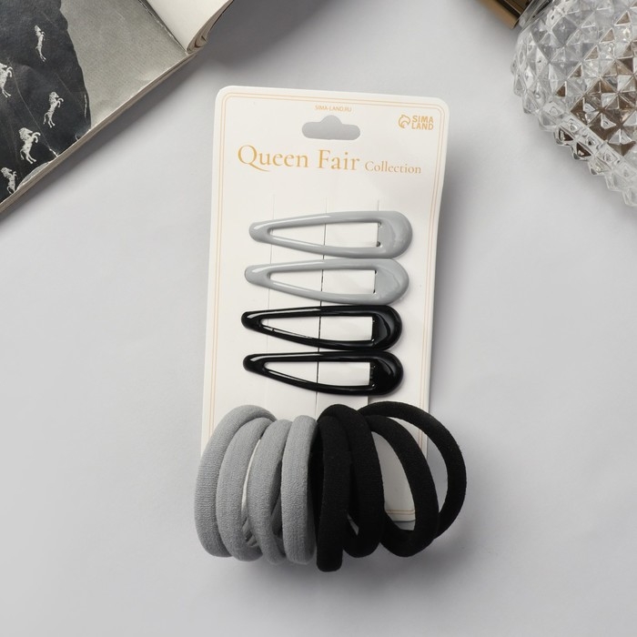 Набор для волос  Набор для волос "Мира" (4 невидимки-5 см, 8 резинок-3,5 см) серо-чёрный