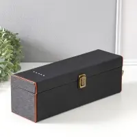 Шкатулка дерево, кожзам под бутылку "Чёрная с оранжевой вставкой" 4 предмета 35х10х11,5 см   1096938