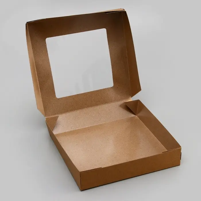 Коробка складная, с окном крафт, 20&times;20&times;4 см