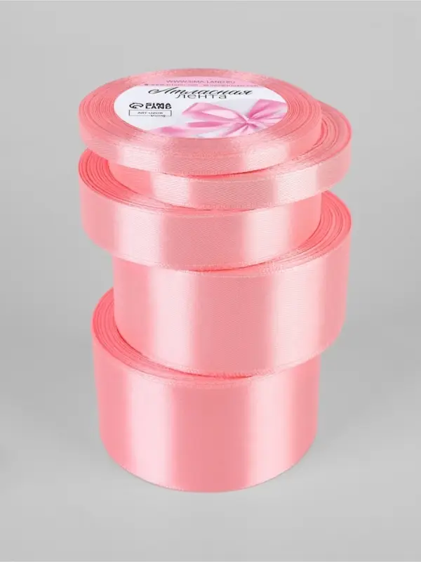 Атласная лента, набор 5 шт., 6/10/20/40/50 мм, 23&plusmn;1 м, розовая №04