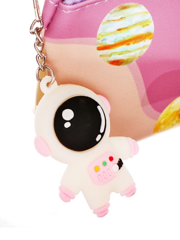 Пенал школьный на молнии Ракета Розовый, с подвеской Пенал школьный на молнии Ракета Розовый, с подвеской