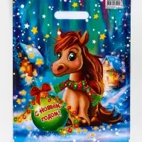 Пакет подарочный новогодний &laquo;Лошадка&raquo;, полиэтиленовый с вырубной ручкой, 31&times;40 см, 60 мкм