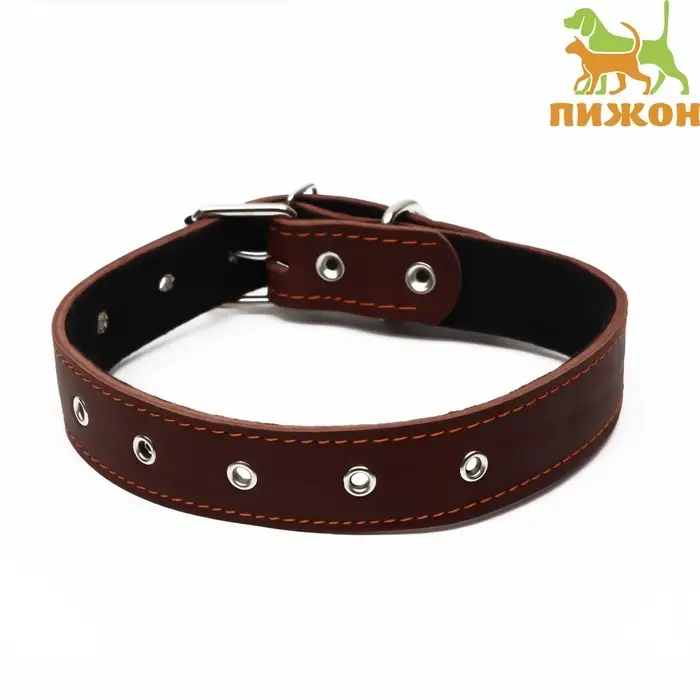 Ошейник кожаный на синтепоне, безразмерный, 71&times;3.5 см, ОШ 29-62 см, коричневый