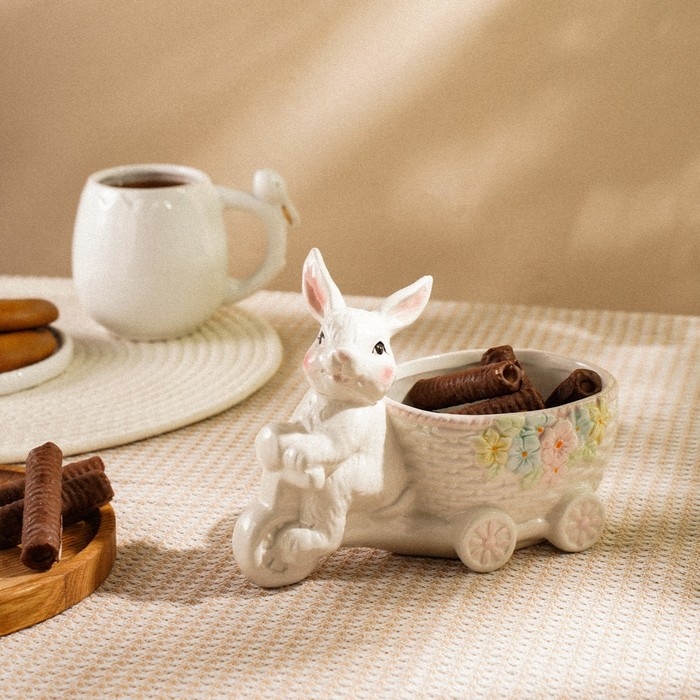 Конфетница керамическая SL Home «Лесные кролики», 21,5×10,5×15,5 см, цвет белый Конфетница керамическая SL Home «Лесные кролики», 21,5×10,5×15,5 см, цвет белый