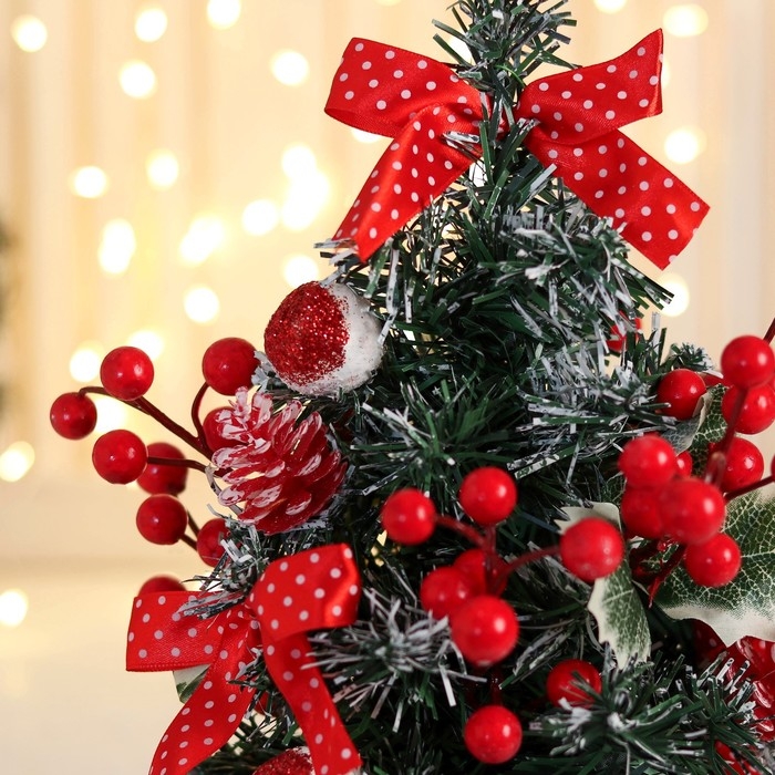 Ёлка декор Ёлка декор "Праздничная" бантик в горох, 15х29 см, красный