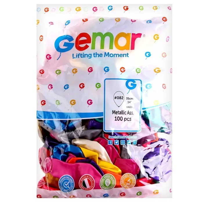 Воздушные шары латексные 14", металл, 100 шт., МИКС
