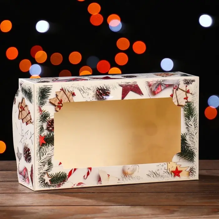 Коробка сборная крышка - дно с окном, «Мандарины», 25×15×7 см