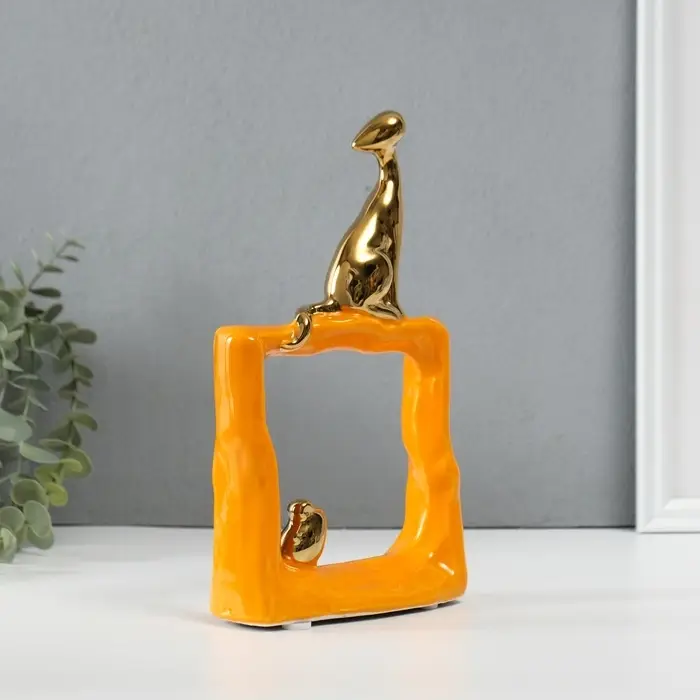 Фигурка керамика &laquo;Кошки-мышки. Квадрат&raquo;, оранжевый с золотом, 5.2&times;13.5&times;23 см