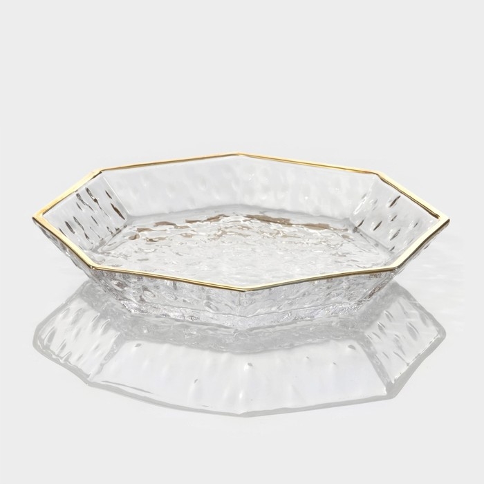 Тарелка стеклянная «Иней. Золото», d=17 см, цвет прозрачный с золотой отводкой Тарелка стеклянная «Иней. Золото», d=17 см, цвет прозрачный с золотой отводкой