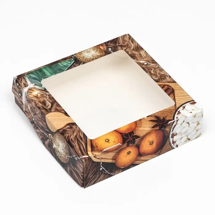 Коробка подарочная новогодняя складная с окном «Фрукты», 15×15×4 см Коробка подарочная новогодняя складная с окном «Фрукты», 15×15×4 см