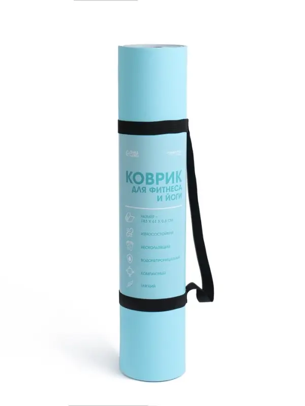 Коврик для фитнеса и йоги ONLYTOP, нескользящий, 183&times;61&times;0.6 см, цвет серый/голубой