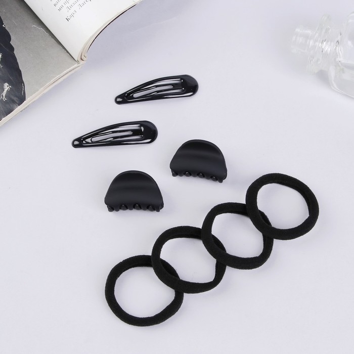 Набор для волос Набор для волос "Новия" (2 невидимки 5 см, 4 резинки, 2 краба 3 см) чёрный