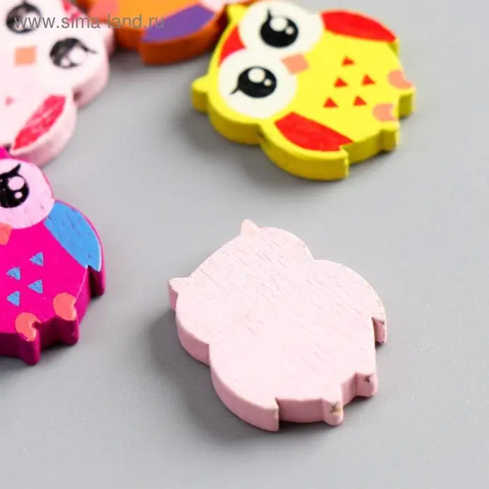 Бусины для творчества дерево  Бусины для творчества дерево "Яркие совы" набор 15 шт 2,1х1,8х0,5 см