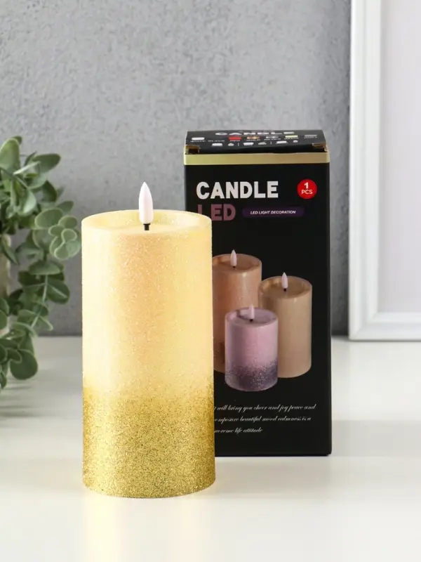 Светодиодная свеча LED RISALUX «Блёстки» 3хAAA золото 7,5х7,5х15 см