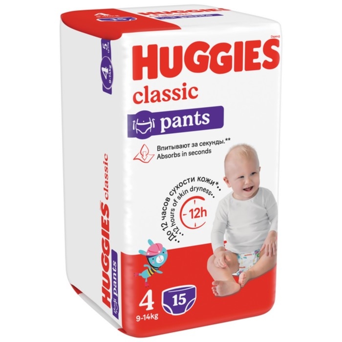 Трусики-подгузники Huggies Classic 4 (9-14кг) 15 шт.