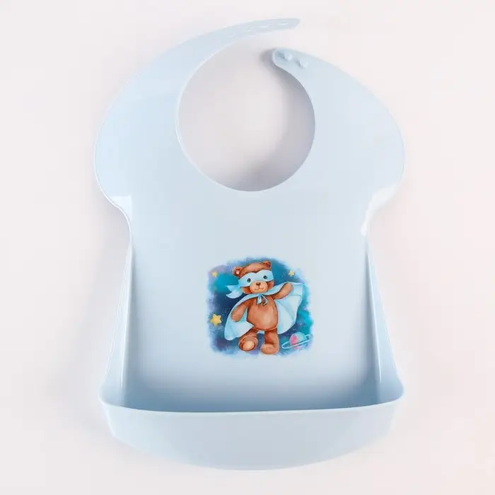 Нагрудник для кормления пластиковый с карманом, цвет голубой, МИКС