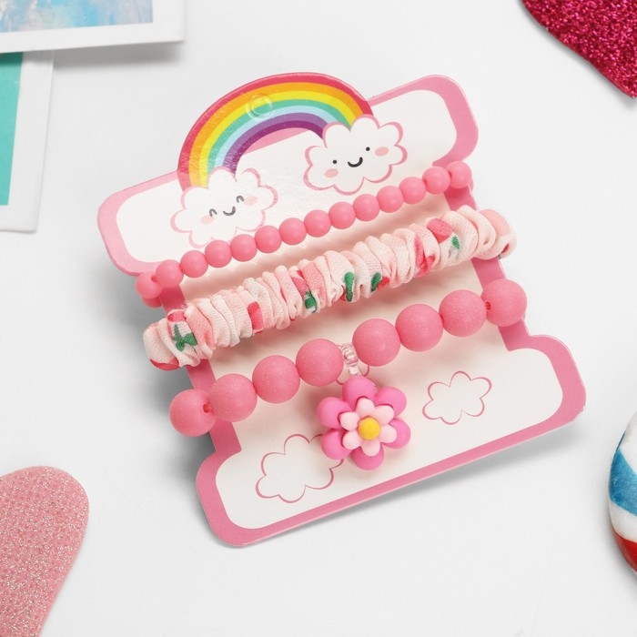 Комплект детский «Выбражулька» 3 предмета: резинка, 2 браслета, цветок, цвет розовый матовый Комплект детский «Выбражулька» 3 предмета: резинка, 2 браслета, цветок, цвет розовый матовый