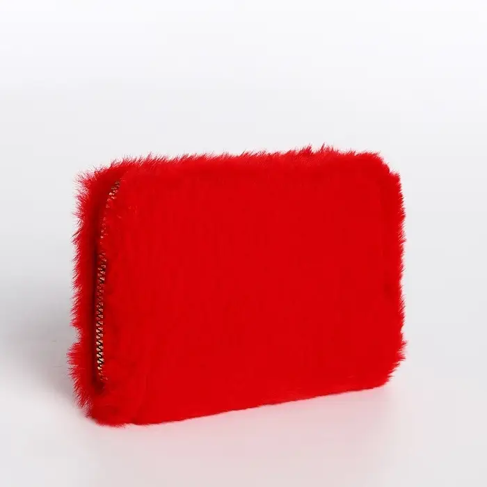 Кошелёк маленький, пушистый, на молнии, красный