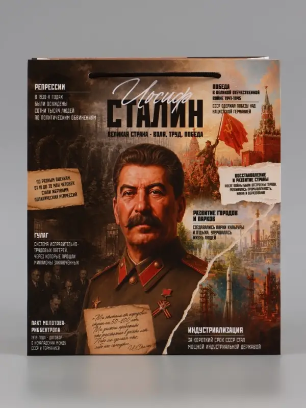 Пакет подарочный &laquo;Сталин&raquo;, 23&times;27&times;11.5 см