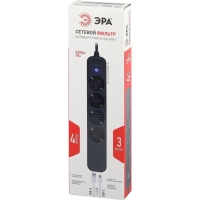 Сетевой фильтр ЭРА USF-4es-3m-2xUSBAC-B (4р+2xUSBA+C/3м/10А, черный)