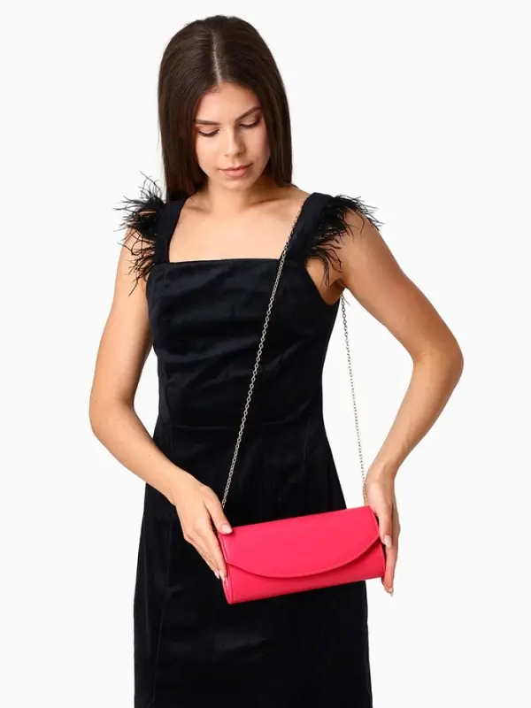 Сумка-клатч женская вечерняя на магните, на длинной цепочке, однотонная, фуксия