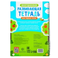 Книга многоразовая «Развивающая тетрадь: Мои первые линии», 40 стр., с маркером