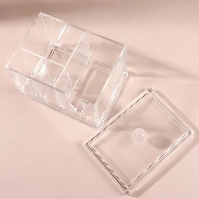 Органайзер для ватных палочек и дисков, 4 секции, 13&times;14&times;11 см, прозрачный