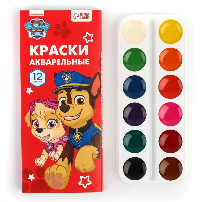 Акварель медовая «Щенячий патруль», 12 цветов, в картонной коробке, без кисти Акварель медовая «Щенячий патруль», 12 цветов, в картонной коробке, без кисти