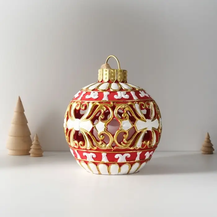 Фигурка - подвеска световая полистоун &laquo;Новогодний шар красный с белыми узорами&raquo;, ёлочная игрушка, 16.5&times;16.5&times;20 см