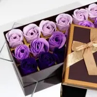 Мыльные розы, фиолетовые оттенки, набор 18 шт., в коробке