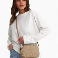 Сумка женская кросс-боди на молнии, 19&times;7&times;15 см, бежевая