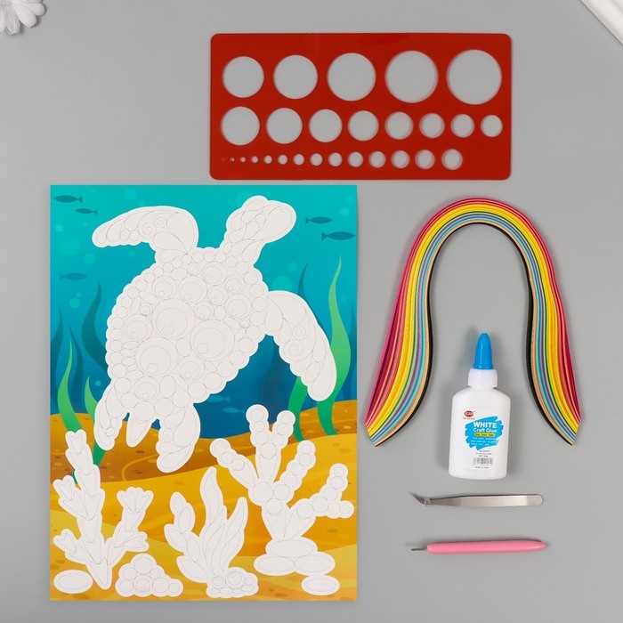 Набор для квиллинга 170 полосок с инструментами Набор для квиллинга 170 полосок с инструментами "Черепаха и кораллы" 25х33,7 см