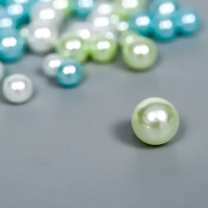 Декор для творчества пластик "Шарики. Зелёно-голубые. Ассорти" d=3-8 мм, набор 10 гр