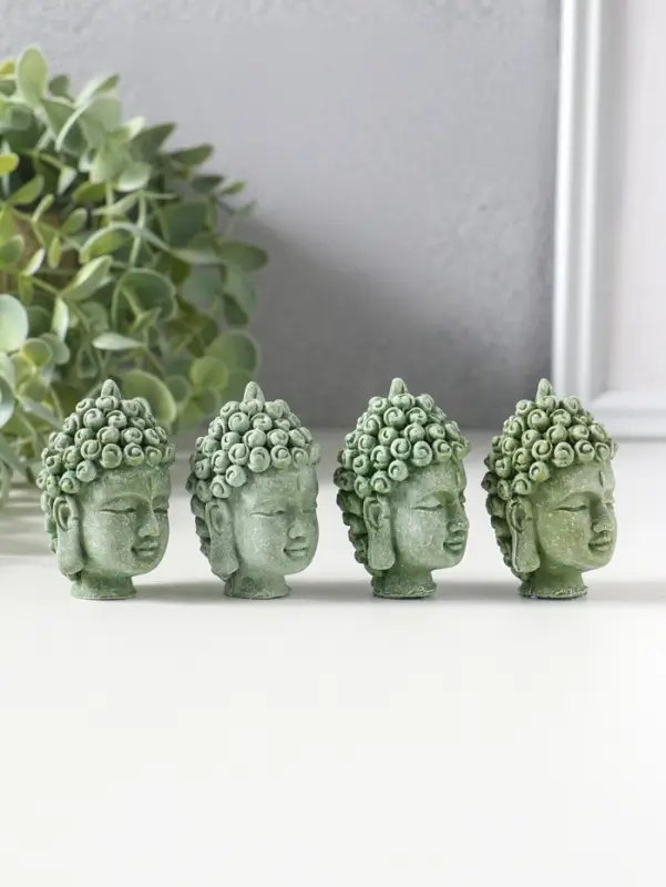 Сувенир полистоун "Голова Будды" набор 4 шт зелёный 3,3х3,7х5,5 см