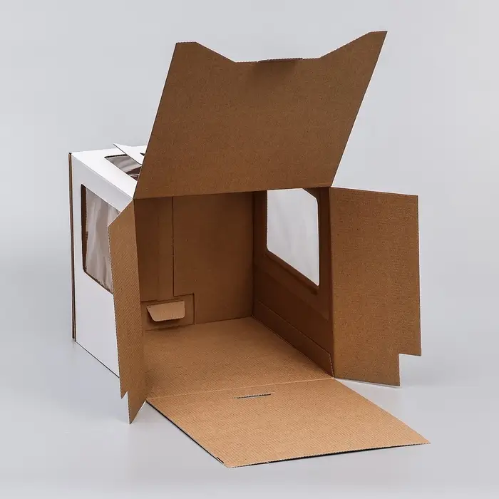 Коробка под торт 2 окна, с ручками, белая, 26&times;26&times;26 см