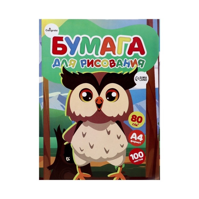 Бумага для рисования А4, 100 листов  Бумага для рисования А4, 100 листов "Совенок" Calligrata, 80г/м2, в папке