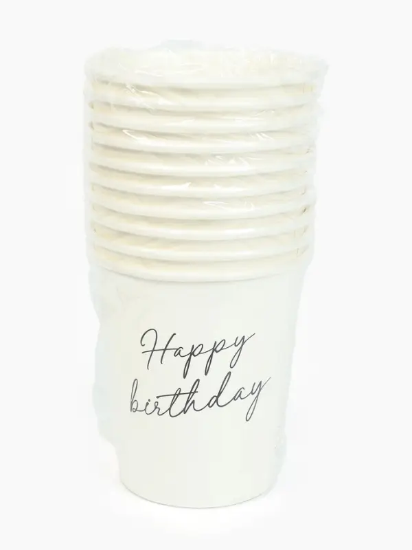 Стакан одноразовый бумажный «Happy Birthday», белый 250 мл