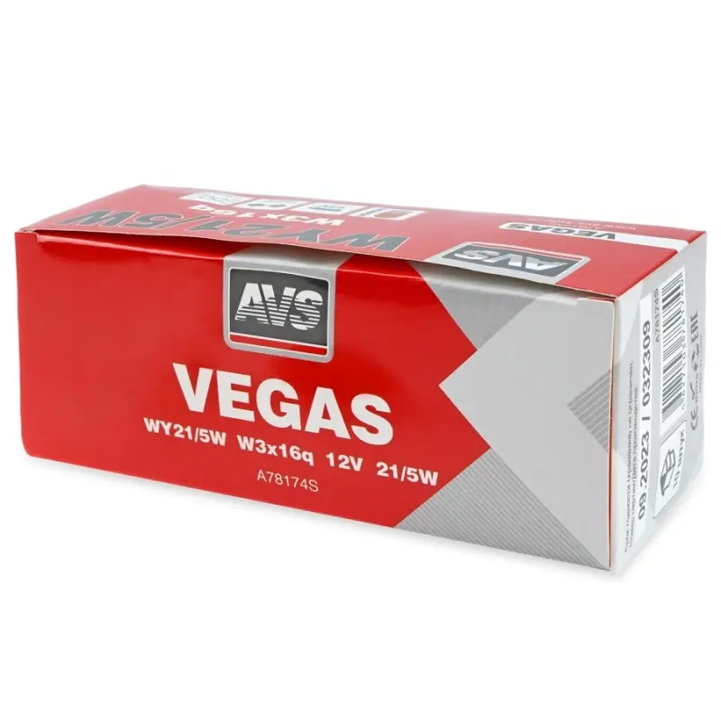 Лампа AVS Vegas 12V. WY21/5W "orange"(W3x16q) BOX 10шт.