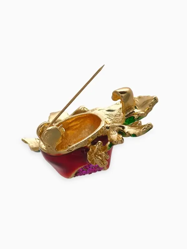 Брошь "Гранат" с цветком, со стразами, цветная в золоте