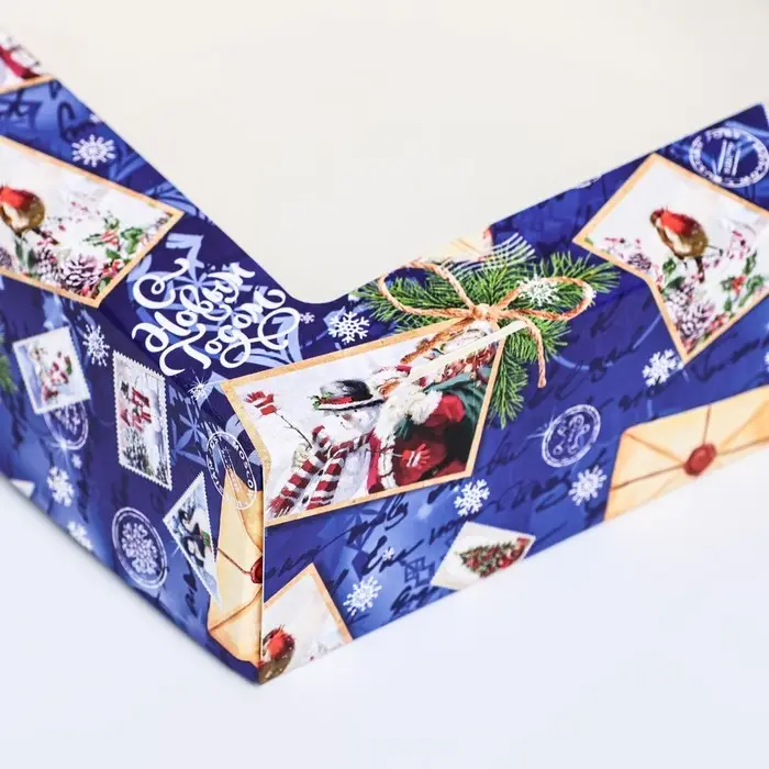 Коробка подарочная новогодняя складная с окном «Новогодняя посылка синяя»15×15×4 см Коробка подарочная новогодняя складная с окном «Новогодняя посылка синяя»15×15×4 см