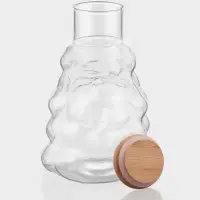 Графин &laquo;Рельеф&raquo;, 1 л, 13&times;24 см, со стаканом 350 мл, с бамбуковой крышкой, стекло, прозрачный