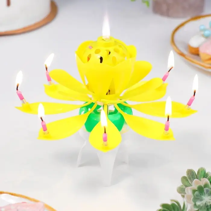 Свеча для торта музыкальная &laquo;Тюльпан&raquo;, крутящаяся, жёлтая, 14.5&times;6 см
